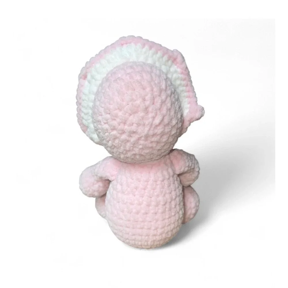 Handmade Pink Crochet Dinosaur Stuffed Animal Toy With Flowers‎ For Kids - Picture 3 of 4
